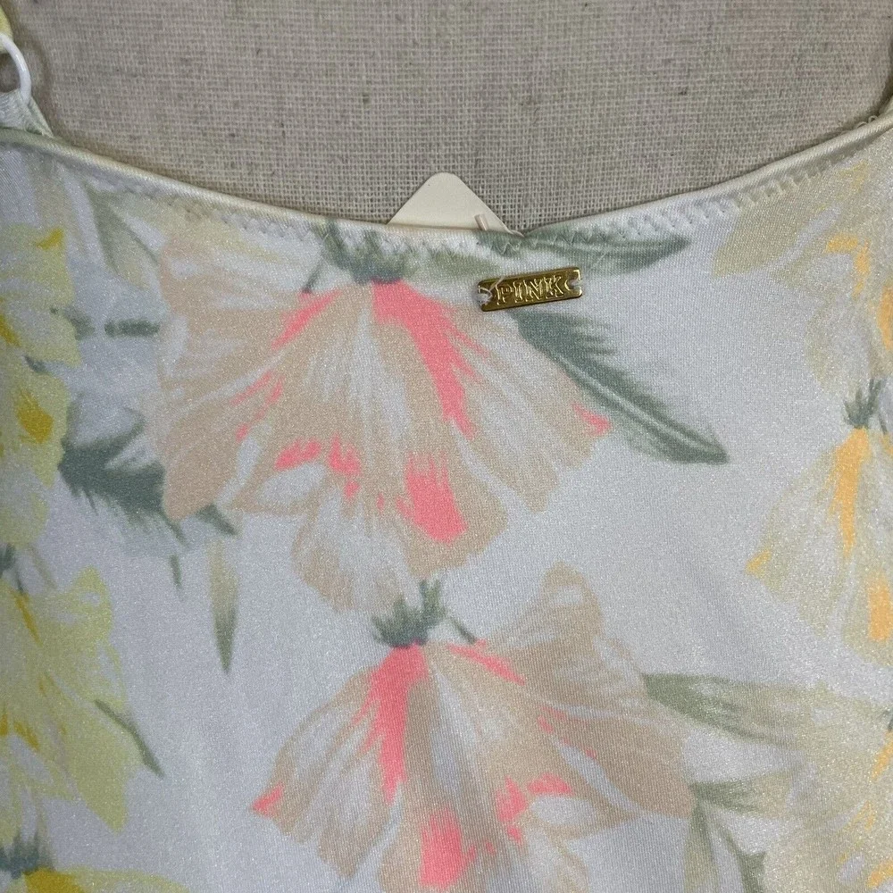 PINK Victorias Secret Yellow Floral Ruffle Deep V One Piece Swim Suit MEDIUM NEW - Picture 4 of 6